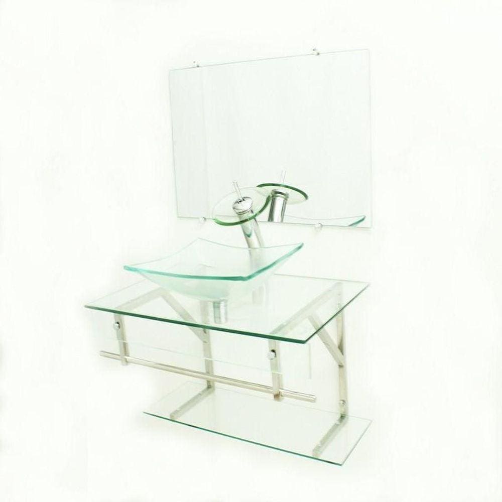 Gabinete De Vidro 70Cm Lqx Inox Com Cuba Retangular Incolor