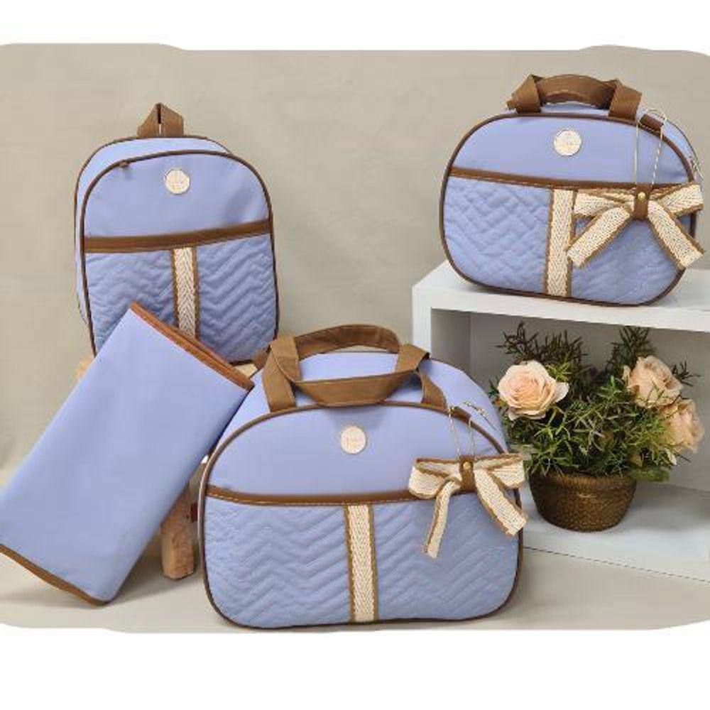 Bolsa Maternidade Bebê Kit 4 Peças Trocador Azul Impermeável