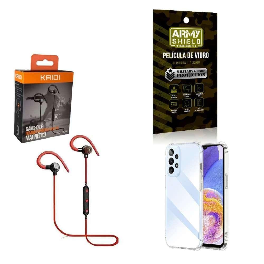 Capinha Samsung A23 5G Fone Bluetooth E Película De Vidro 3D