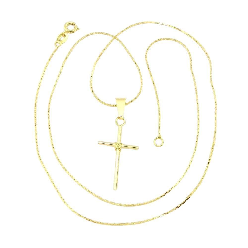 Corrente Masculina 60Cm 0.5Mm Cruz 30Mm Folheada Ouro Cr593