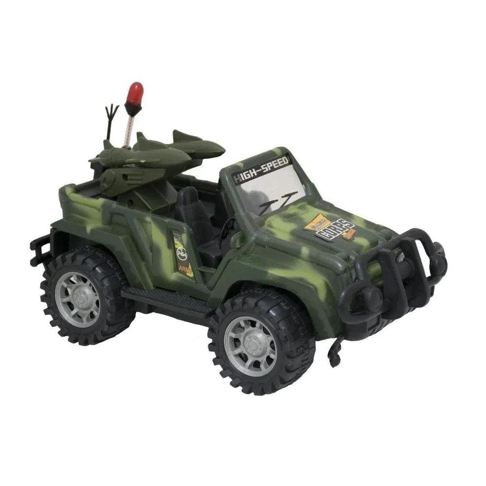 Carrinho Jeep Exército Brinquedo Som E Luz 21Cm Camuflado