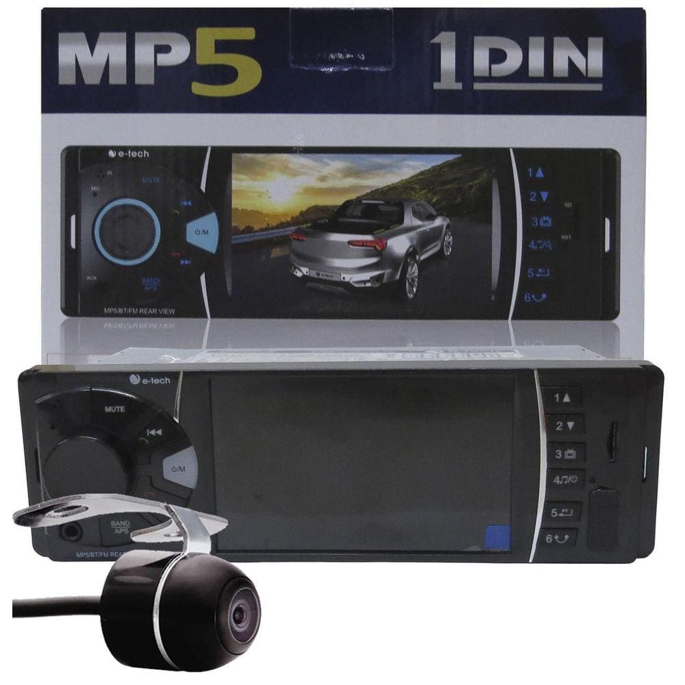 Multimídia Mp5 1 Din E-Tech 4 Bluetooth Usb+Câmera Ré