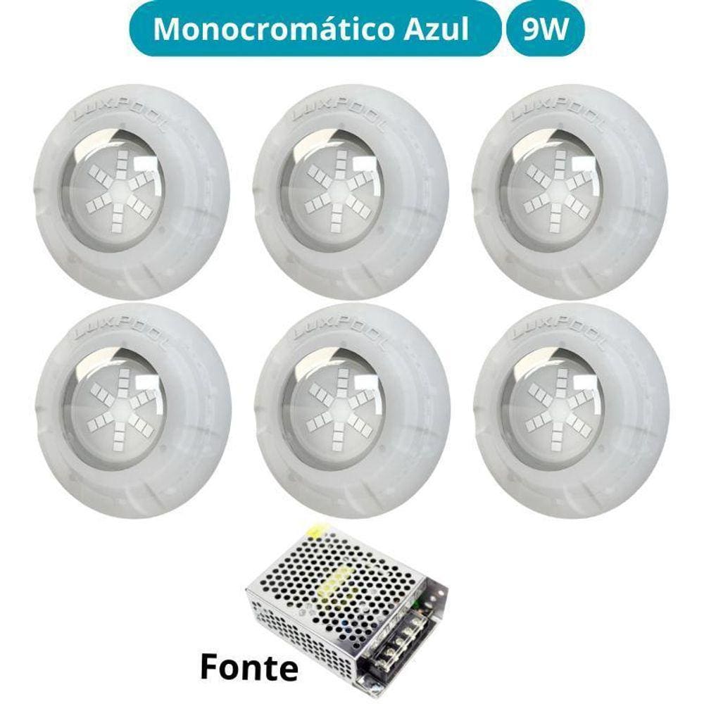 Kit Iluminação Azul Piscina 96M 6 Leds Com Fonte Luxpool