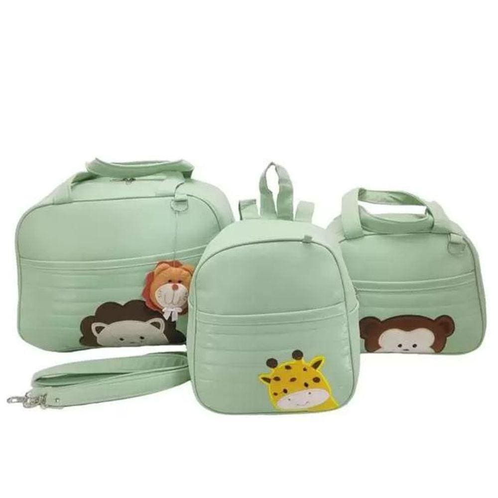 Bolsa Maternidade Bebê Kit 3 Peças Safari Verde Impermeável