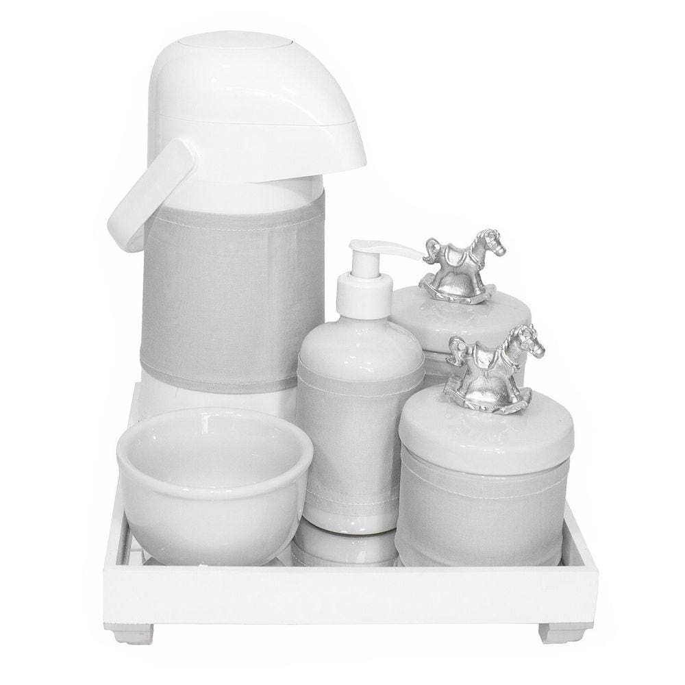 Kit Higiene Térmica Porcelanas Prata Cavalinho Prateado Bebê