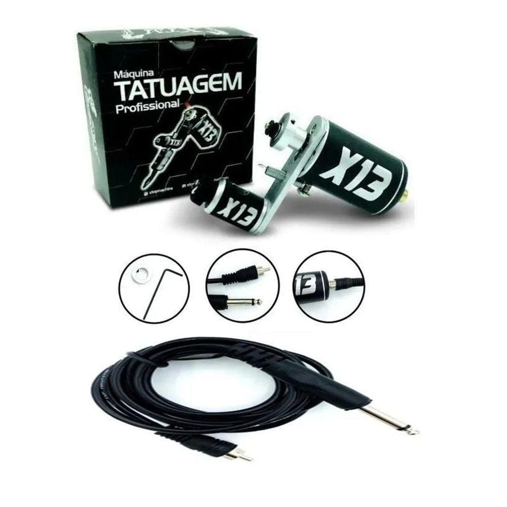 Maquina De Tatuagem Tattoo X13 Silver Rotativa + Cabo Rca