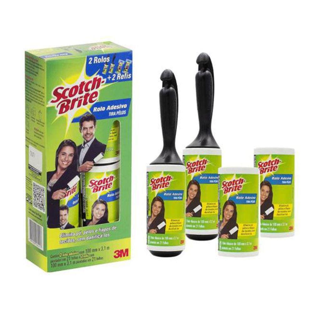 Rolo Adesivo Tira Pelos Scotch Brite Kit Com 2 Rolos E 2 Refis