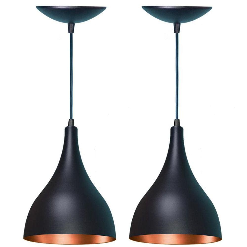 Kit 02 Lustres Balcão Cozinha Americana Preta Fosca e Cobre