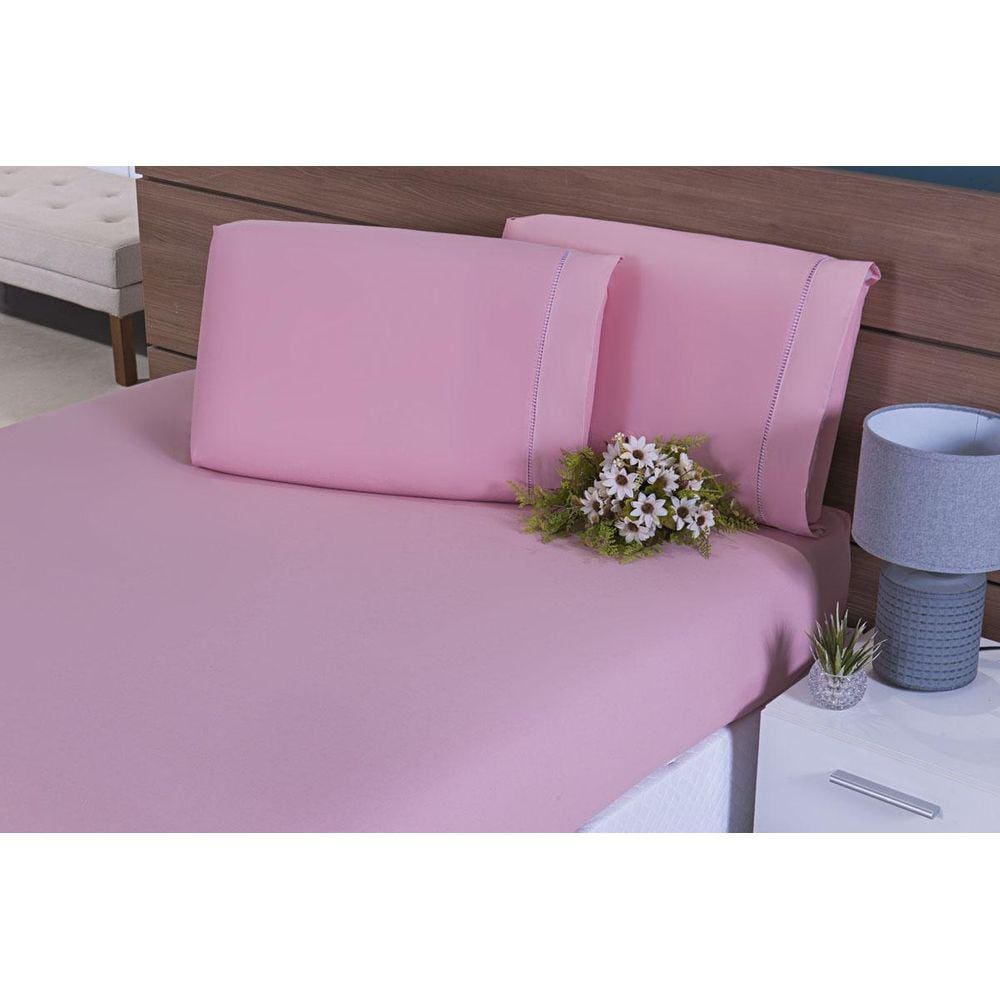 Jogo Lençol Solteiro King 3 Peças 200 Fios 40Cm Altura Rose