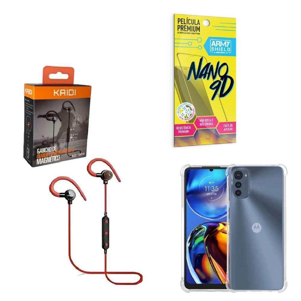 Kit Capinha Motorola E32 Fone Bluetooth E Película 9D