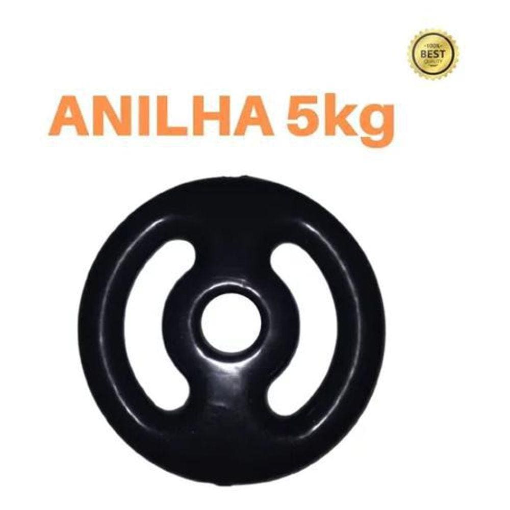 Anilha 5Kg Emborrachada Super Premium Preta Academia/Casa