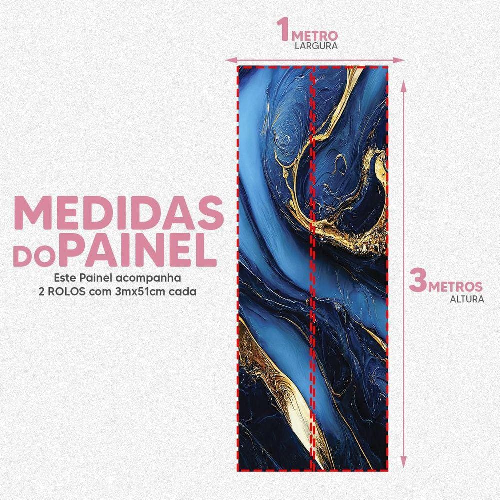 Papel De Parede Painel 3D Mármore Azul Com Dourado 1M