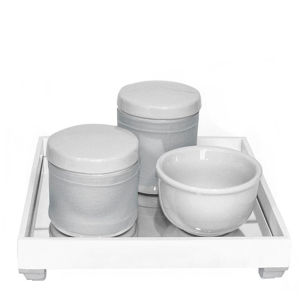 Kit Higiene Bebê Bandeja Espelho Porcelanas Prata Prateado