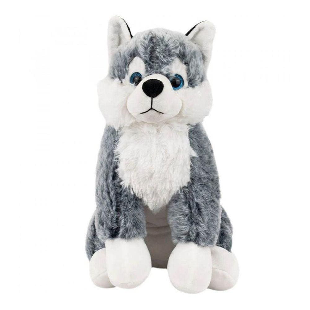 Cachorro Husky Sentado Em Pelúcia Cinza Macio 26Cm