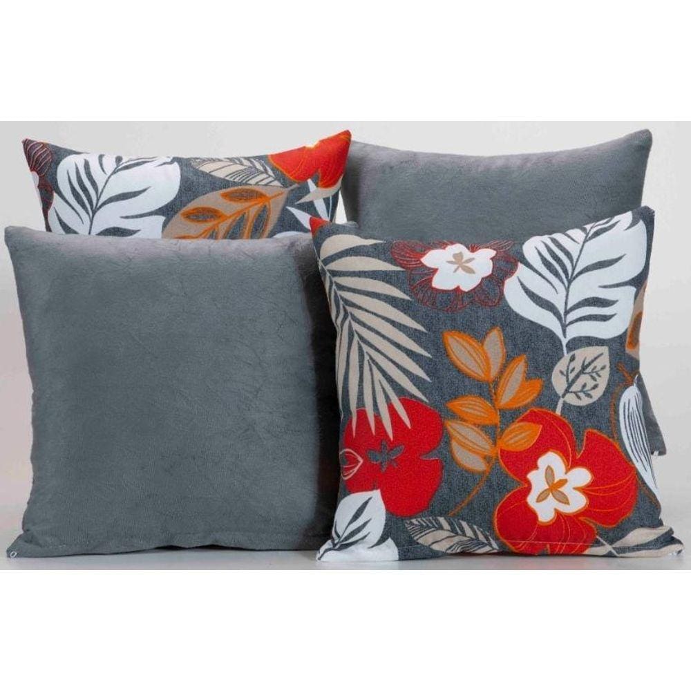 Kit 4 Almofadas Decorativas Para Sofá Estampa Cinza Floral