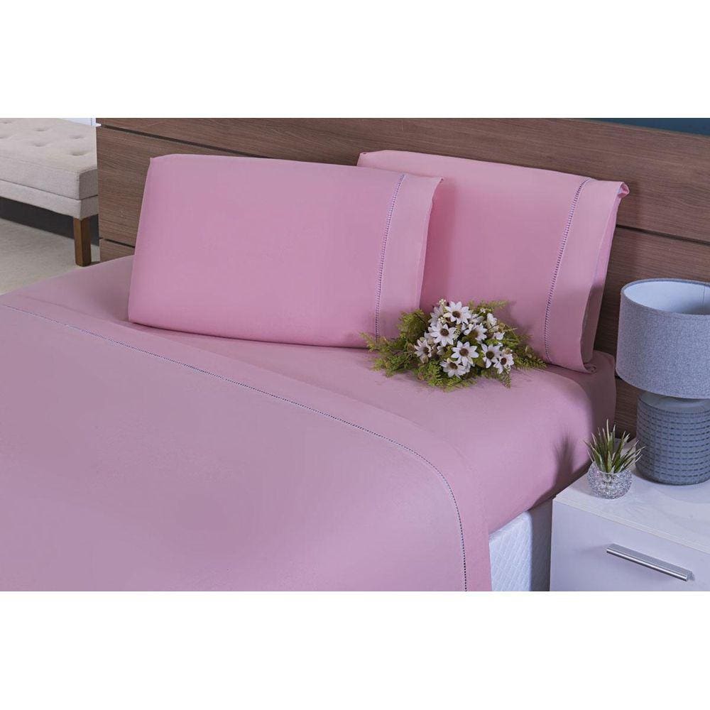Jogo Lençol 4 Peças Cama Viúva 1,88M X 1,28M Percal Rose