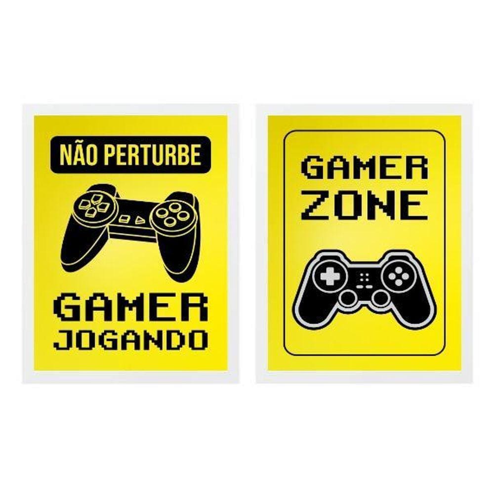 Kit 2 Quadros Gamer Zone Amarelo 33X24Cm