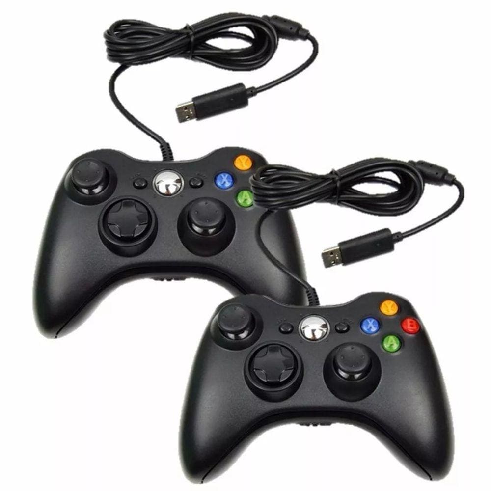 Kit 2 Controle Xbox 360 Computador Pc Com Fio Joystick Feir