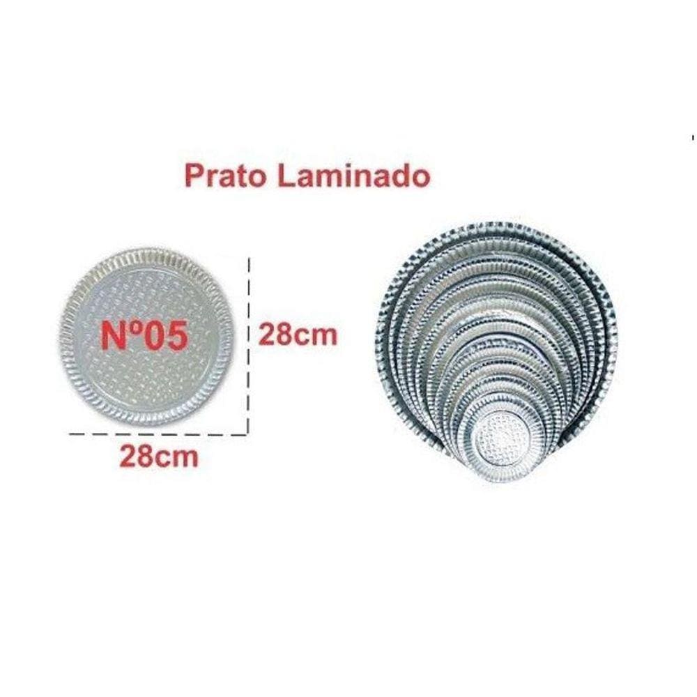 Prato Papelão Redonda Laminado Prata Nº05  28Cm  C/100 Deska