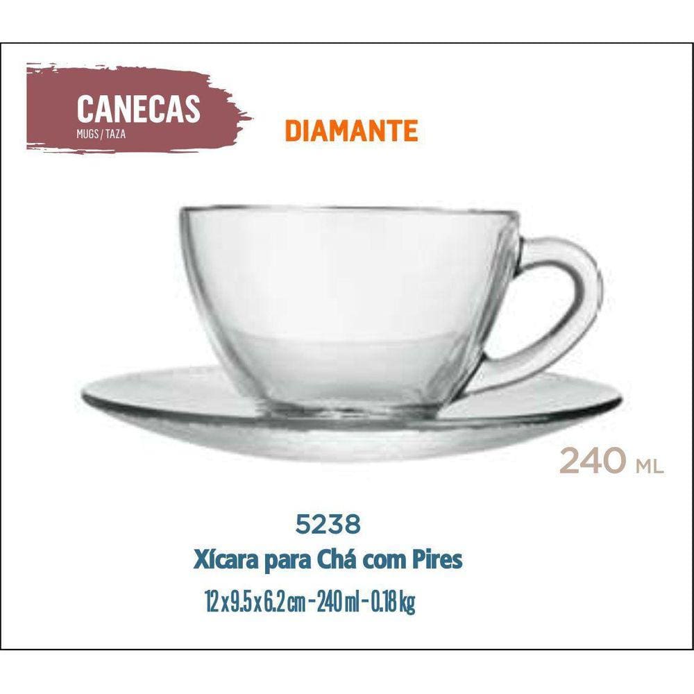 24 Xícara Com Pires Astral 240Ml-Café C/Leite Chocolate Chá