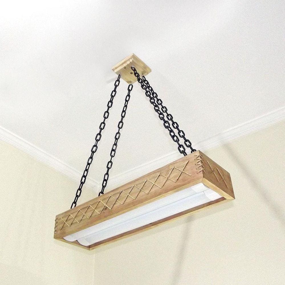 Luminária Lustre Pendente Rústico Madeira Led Lustre 40W