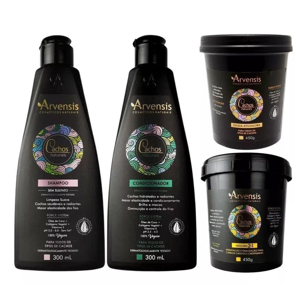 Kit Arvensis Cachos Shampoo Condicionador Geleia Máscara 2x1