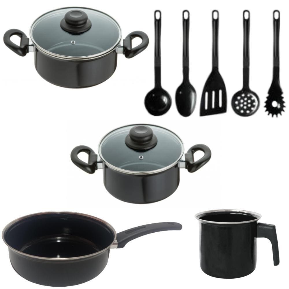 Conjunto Panelas Preta 9 Pçs Indução Cooktop Elétrico À Gás