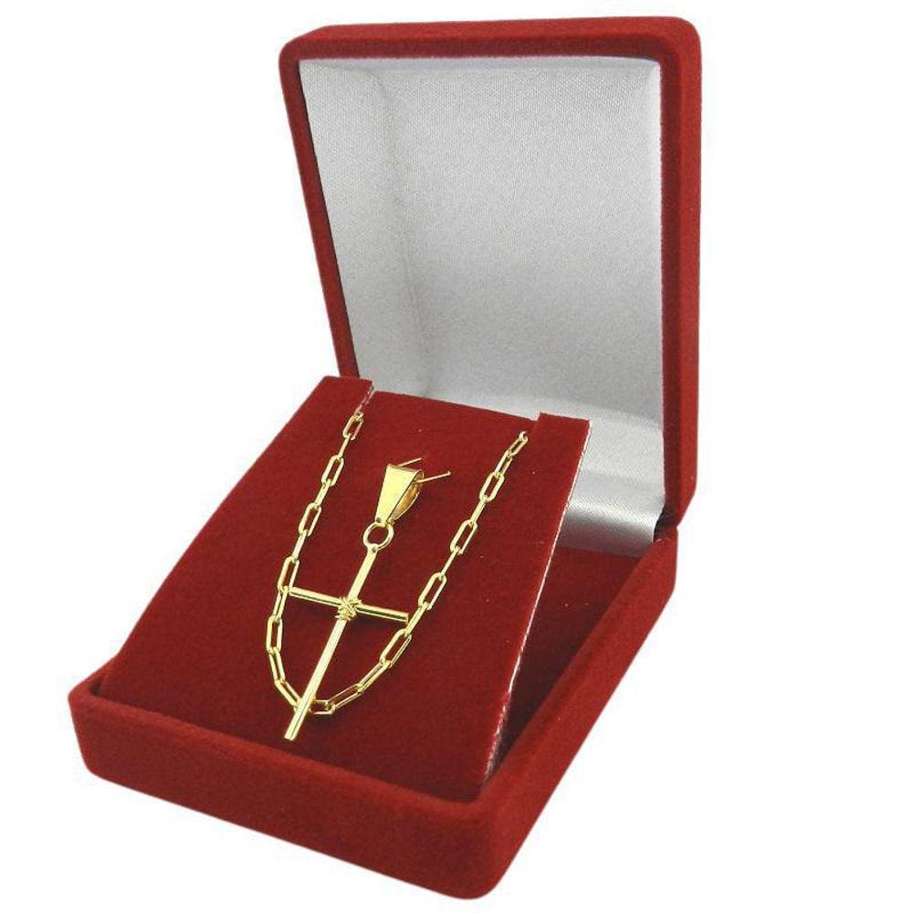 Corrente Masculina 70Cm 2Mm + Cruz Folheado Ouro Cr688