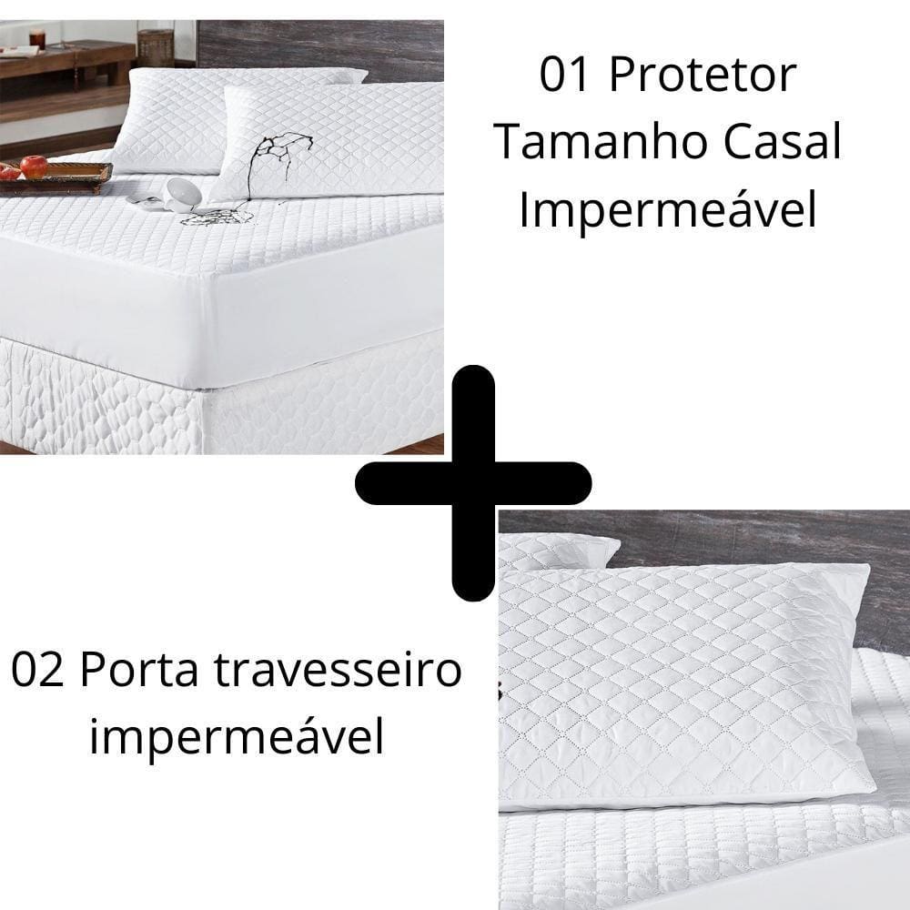 Kit Protetor Colchão Impermeável Casal +2 Capas Travesseiro