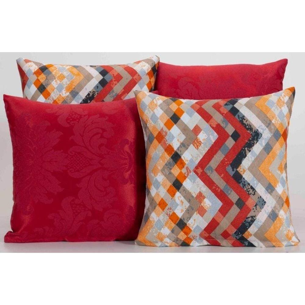 Kit 4 Almofadas Para Sofá Estampa Vermelho Ziguezague