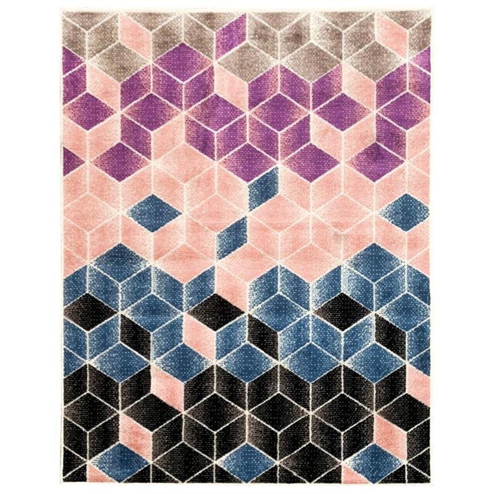 Tapete Sala Cubos 3D Ladrilho Rose Lilás Azul 150X200 Alisa