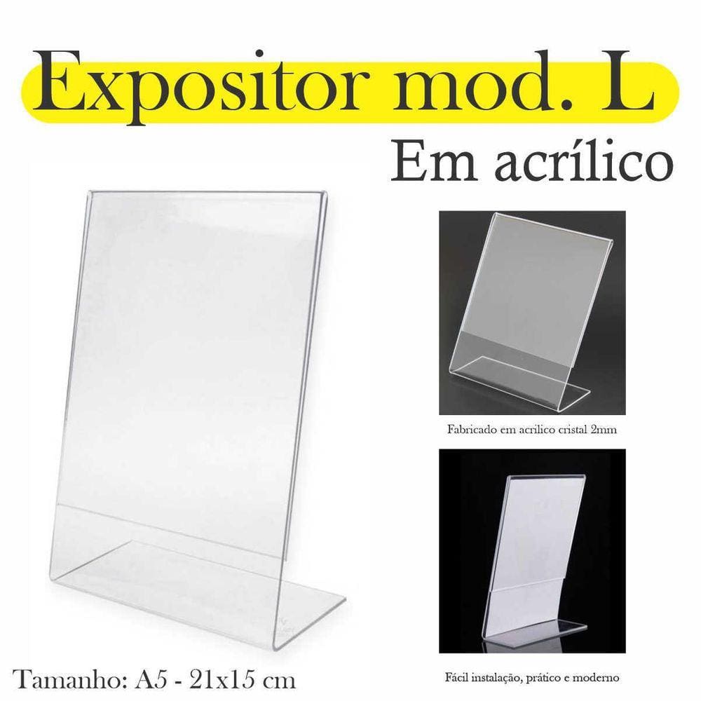 5 Display L Expositor 21X15 Acrílico Cardápio Pix Qr A5 Ver