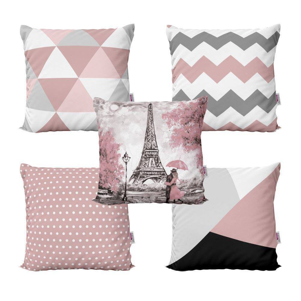 Almofadas Decorativas Rosa Paris Zig Zag Para Sala 40X40