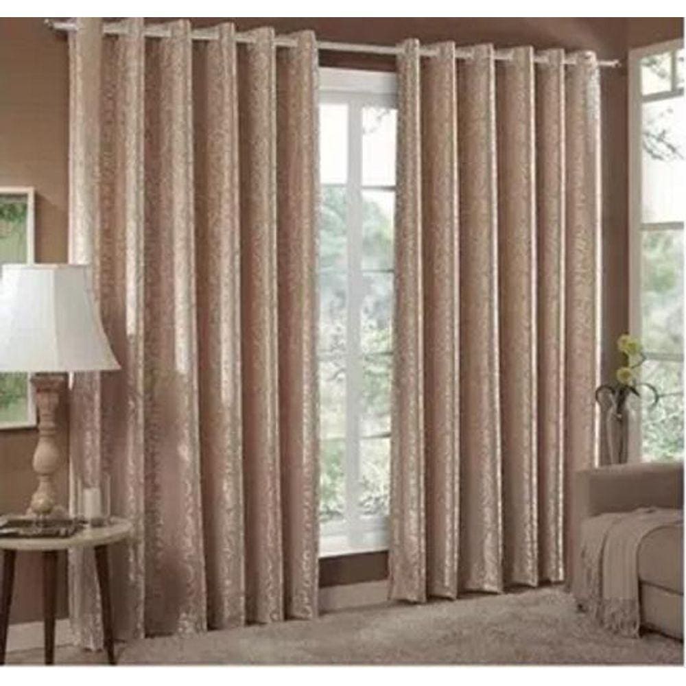 Cortina Jacquard 4,00X2,50 Bege Ilhós Quadrado Cromado