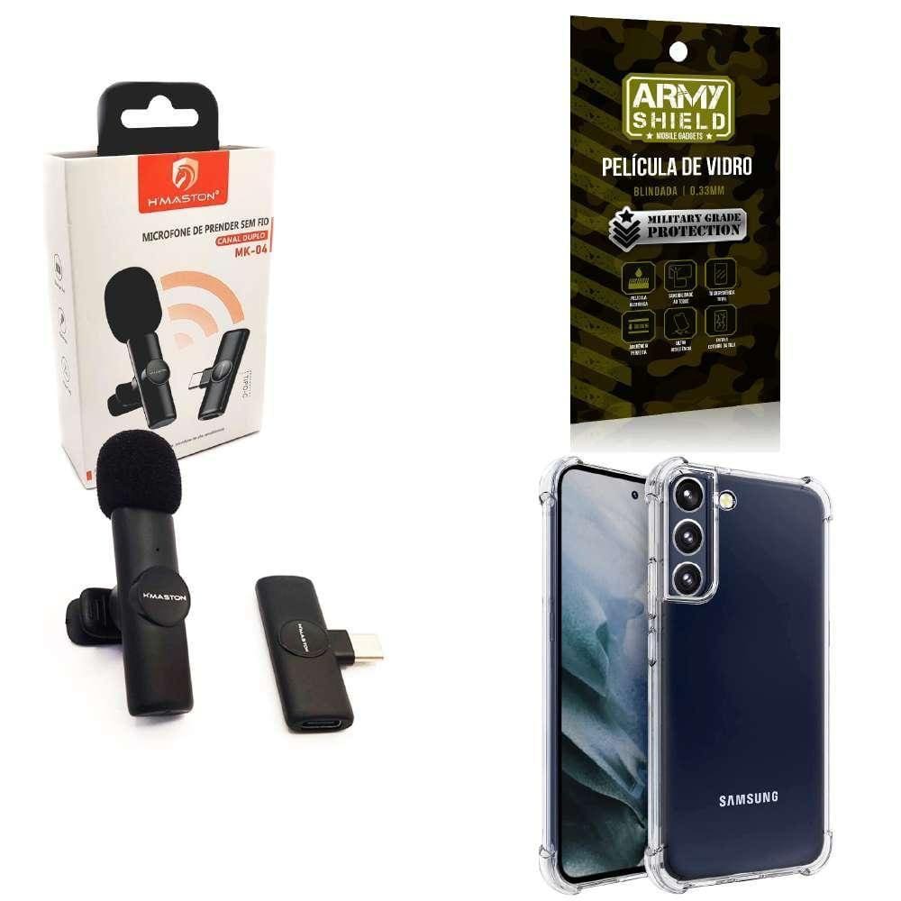 Microfone Sem Fio + Capinha Samsung S22 E Película De Vidro