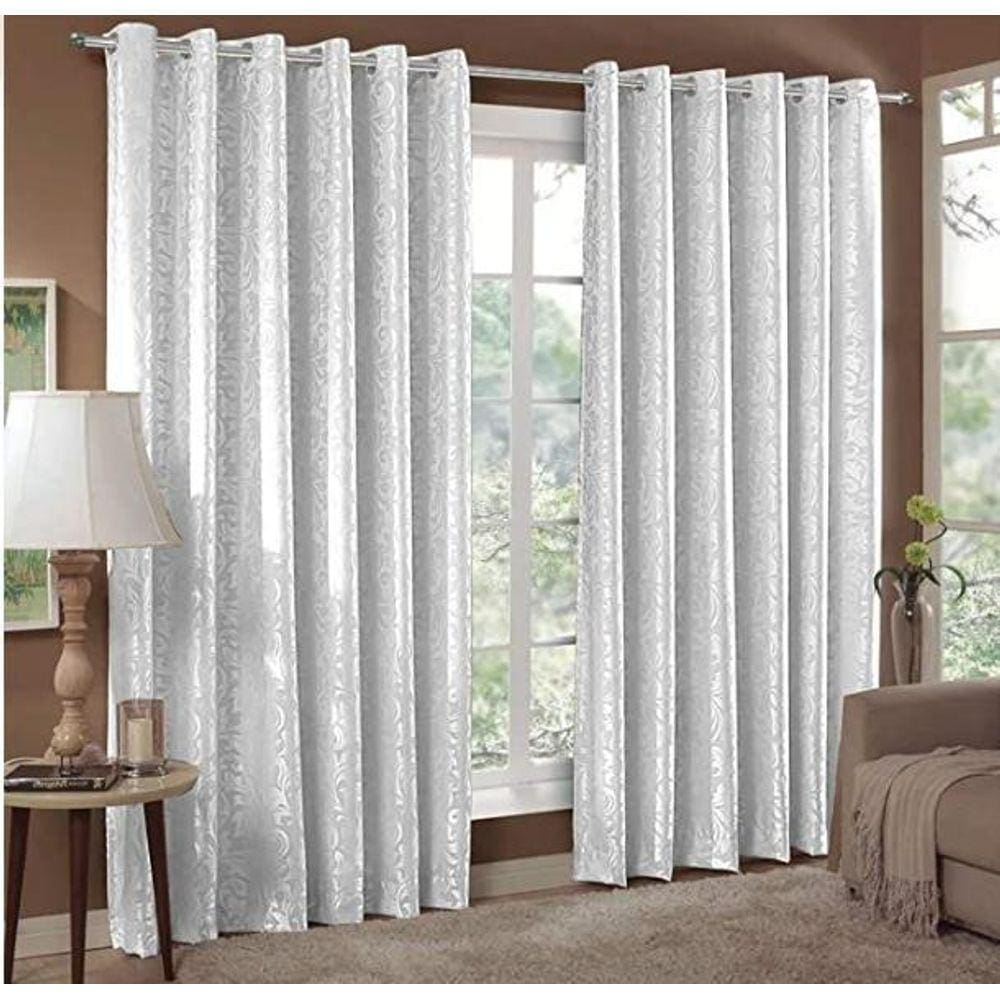 Cortina Jacquard 4,00X2,50 Branco Ilhós Quadrado Cromado