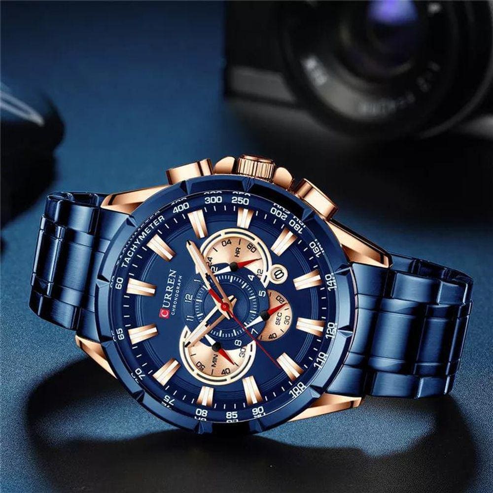 Relógio Masculino Quartzo Pulseira Aço Curren 8363