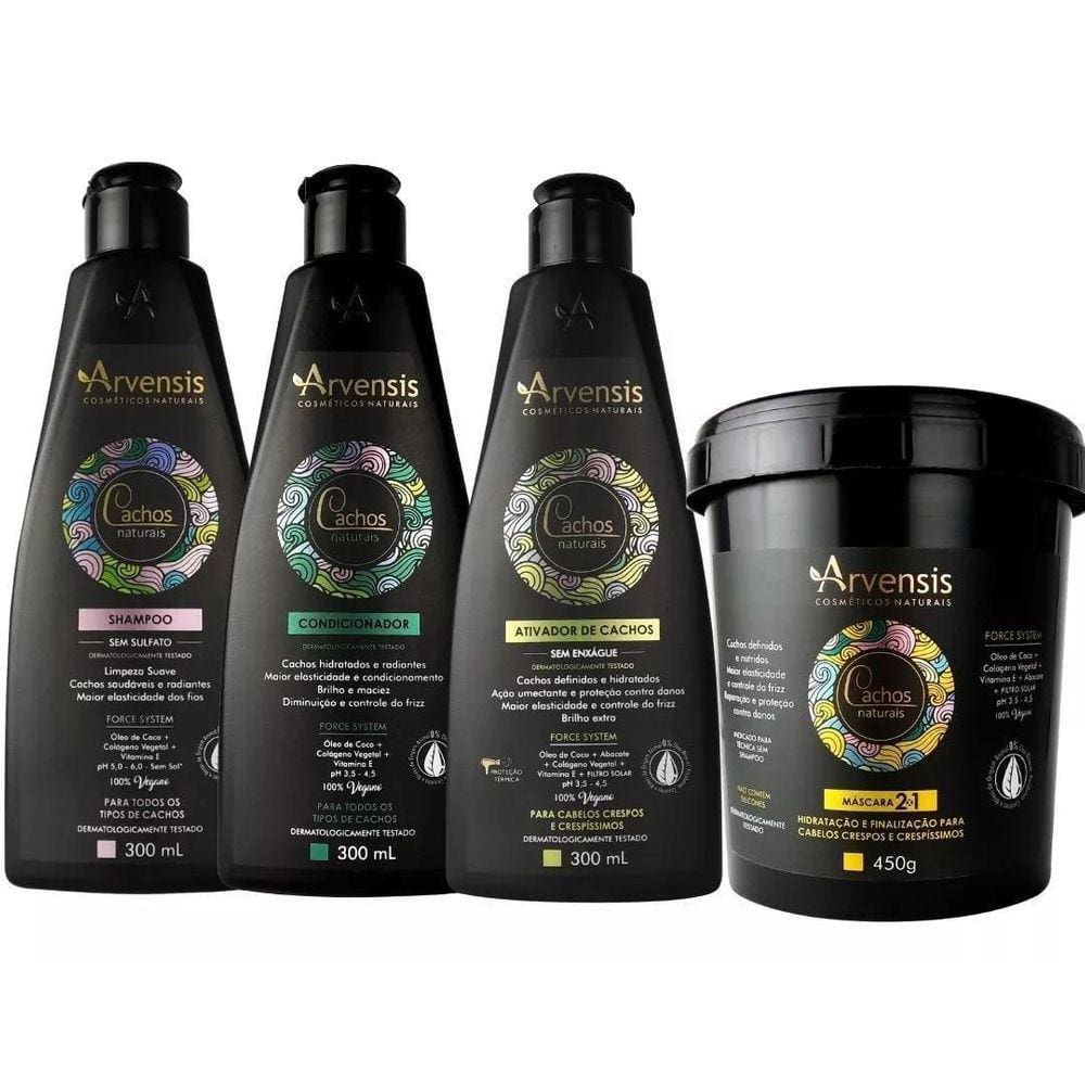 Kit Cachos Arvensis Shampoo Condicionador Ativador Mascara