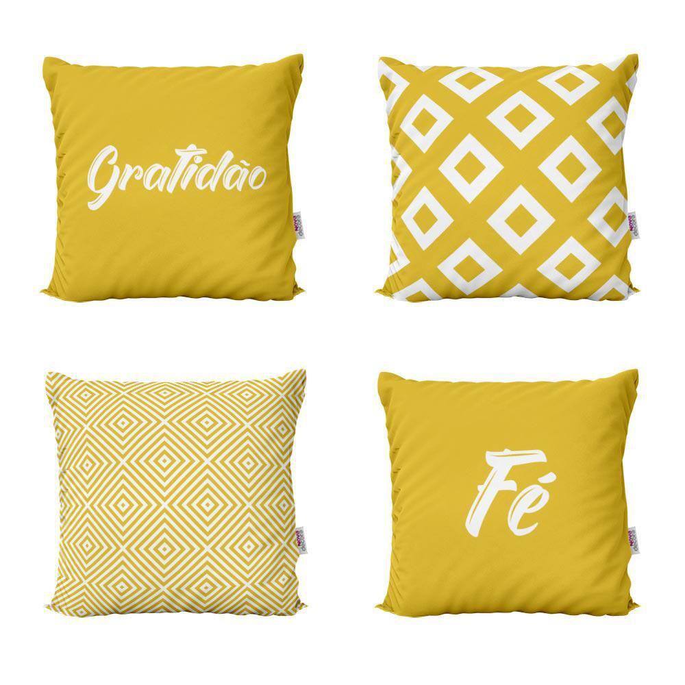 Almofadas Amarelas Decorativas Fé E Gratidão Para Sofá 40X40