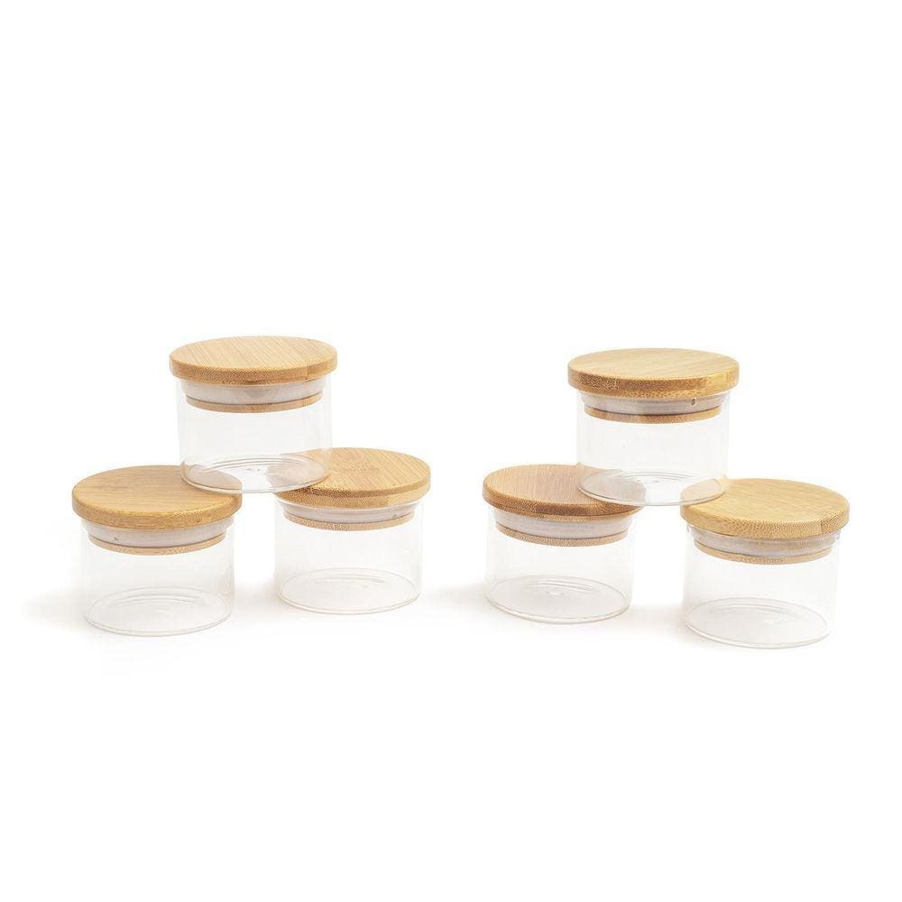 Kit 6 Potes De Mantimentos 110Ml Com Tampa De Bambu - Oikos