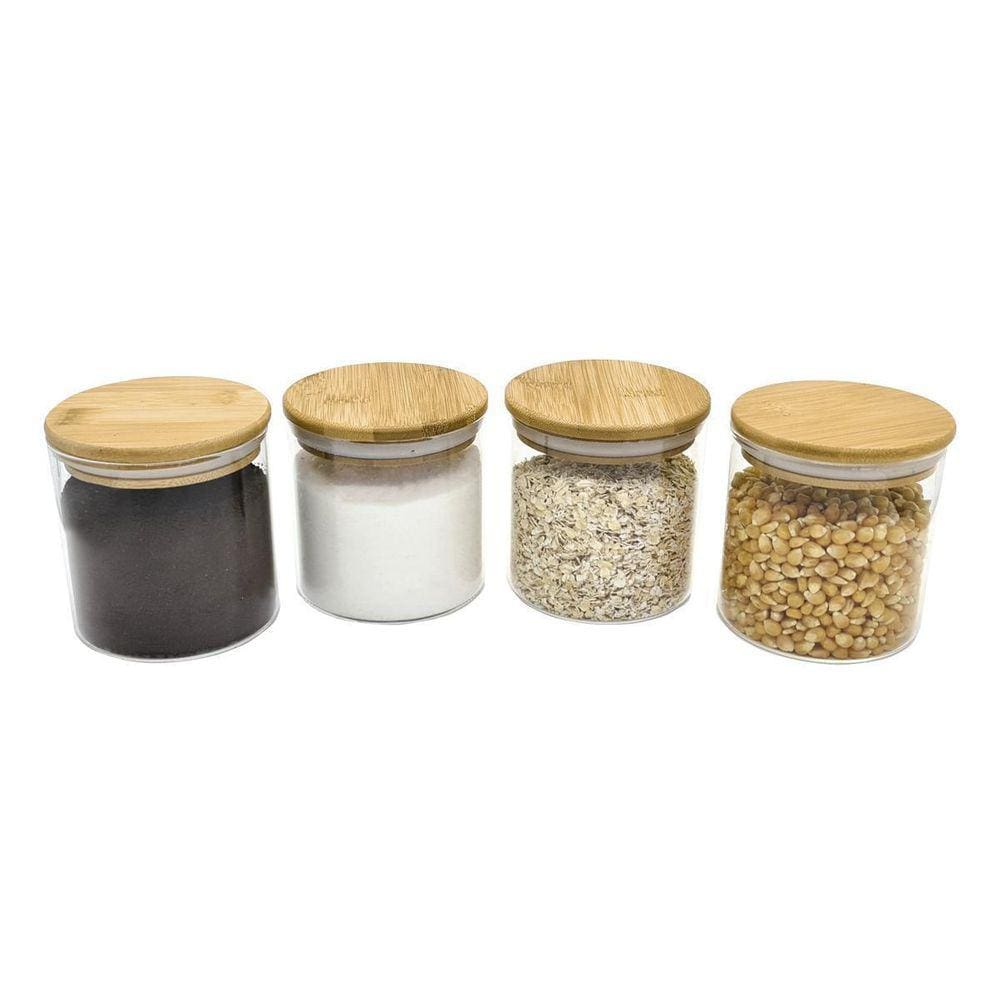 Kit Potes 500Ml De Vidro Herméticos Tampa De Bambu - Oikos