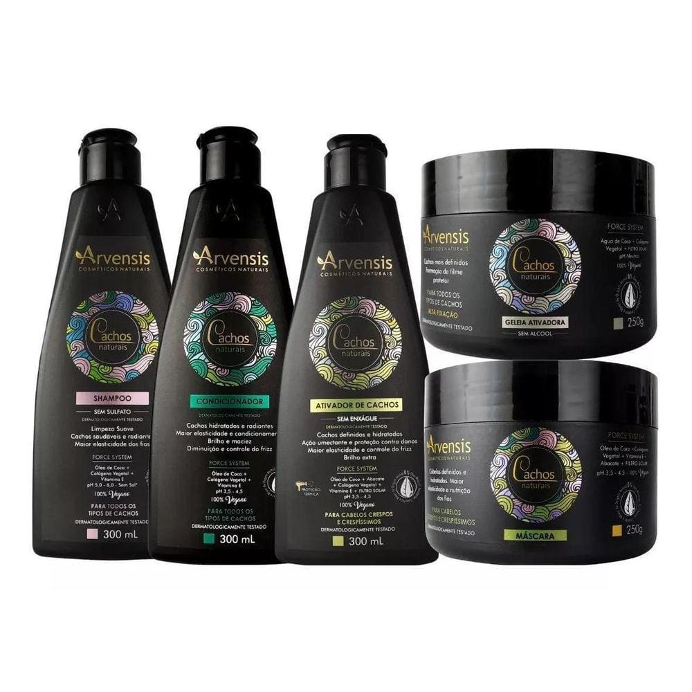 Kit Arvensis Cachos Shampoo Condicionador Ativador Mascara