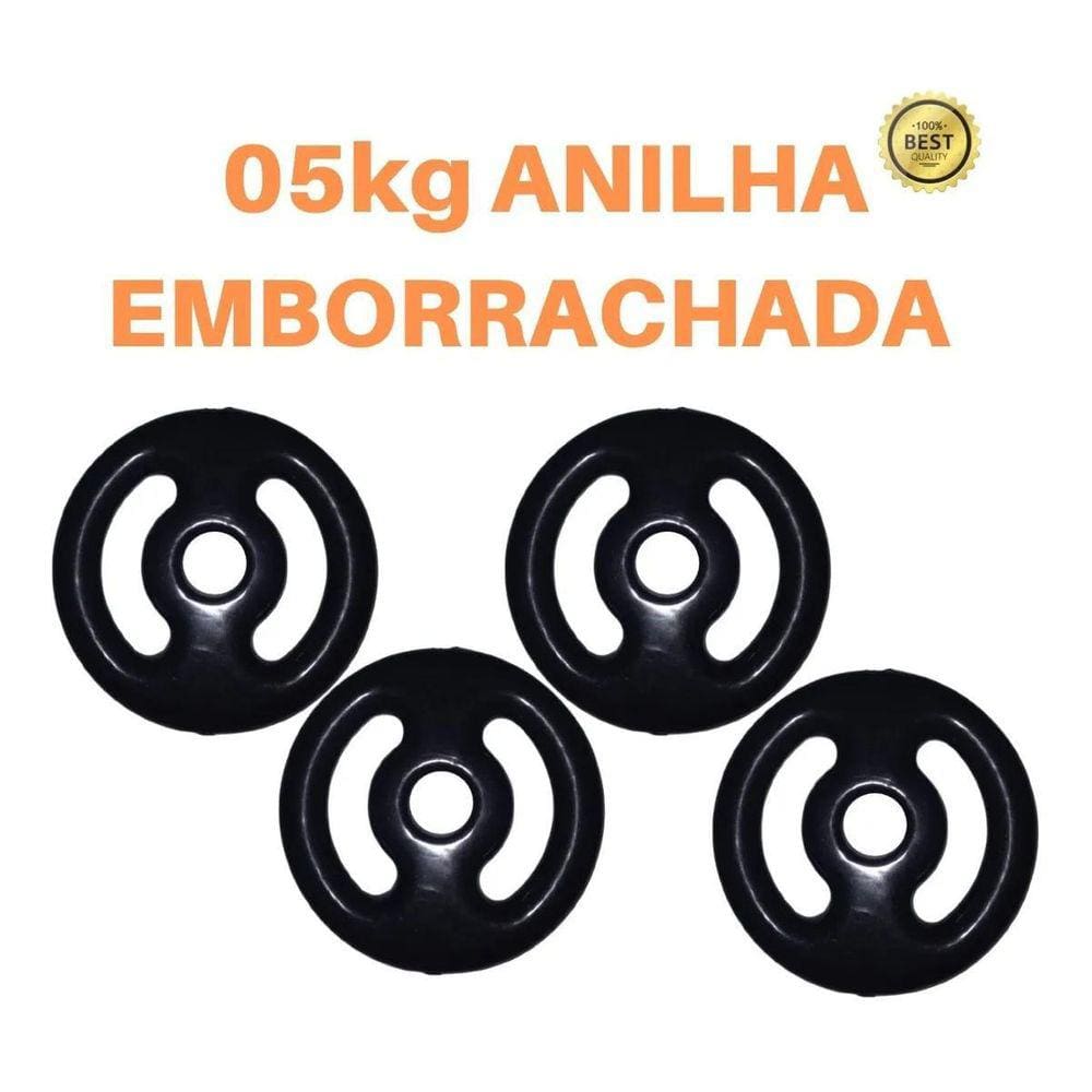 Kit 4X Anilhas De 5Kg Emborrachada Super Premium Preta