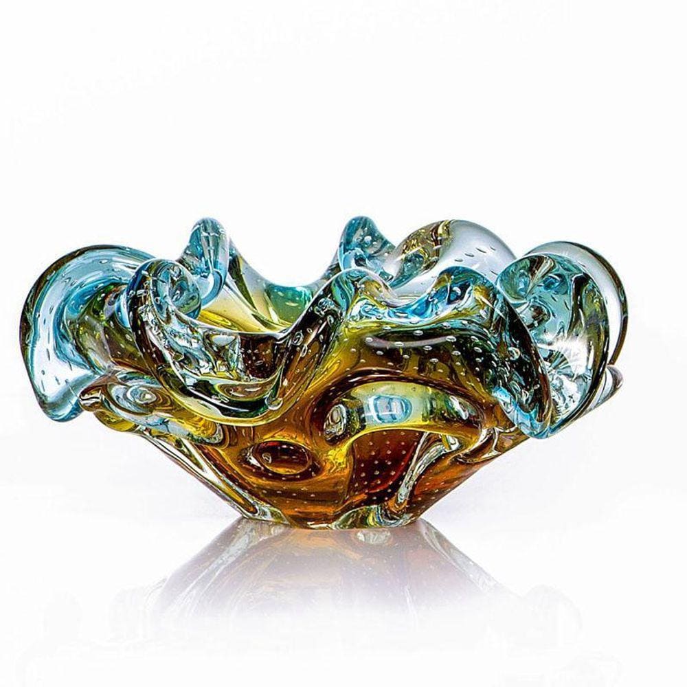 Centro De Mesa Cristal Murano Azul E Âmbar São Marcos 22Cm