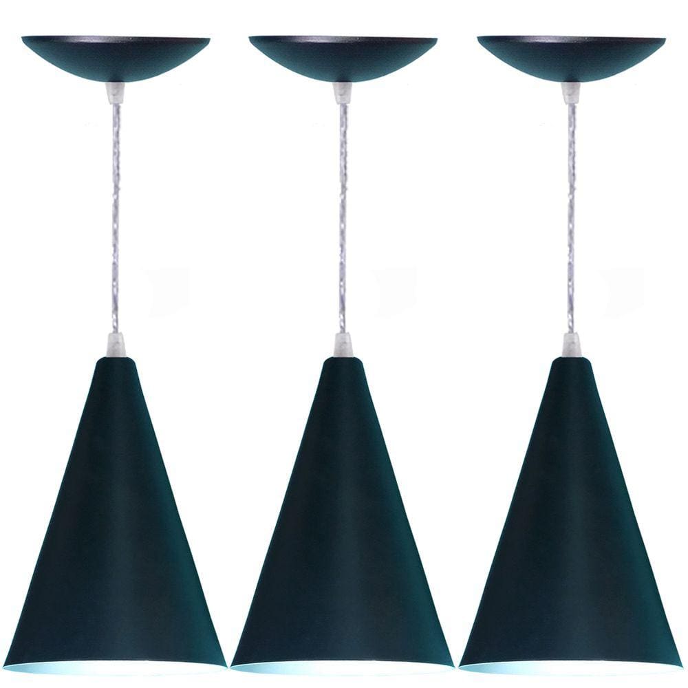 Kit 03 Luminárias Pendente Cone em Alumínio -Cor Preto Fosco
