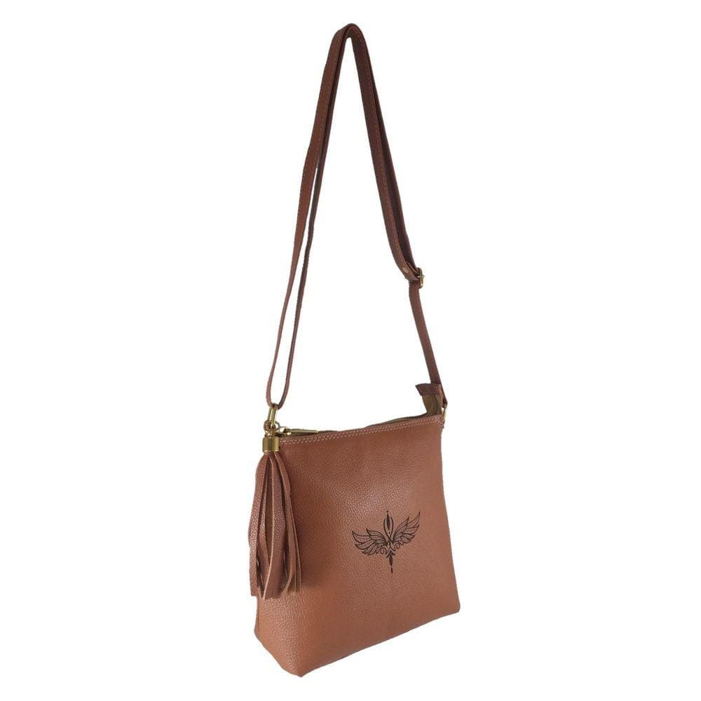 Bolsa Transversal Topgrife Estampa Ave Fenix Couro Caramelo