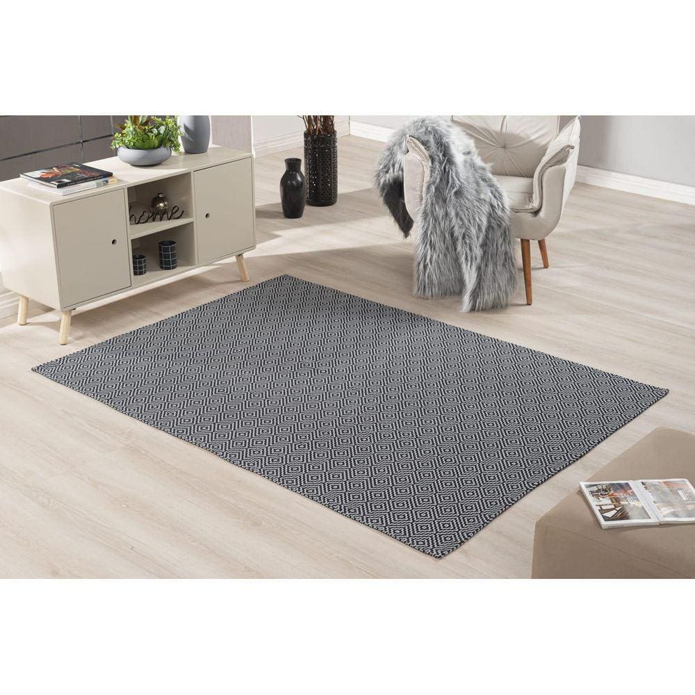 Tapete Sala Preto Algodão 1,4M X 2,0M Lavavel Em Maquina