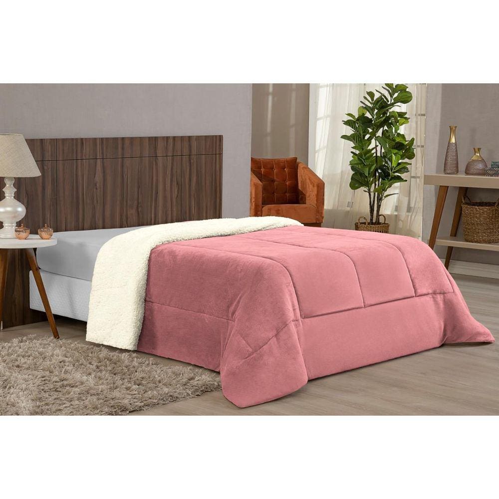 Coberdrom Queen Sherpa E Manta Soft Dupla Face Rosa