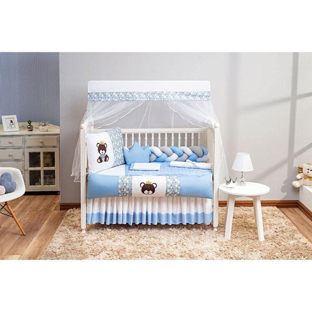 Kit Enxoval De Berço Masculino Completo 14 Peças Azul Claro