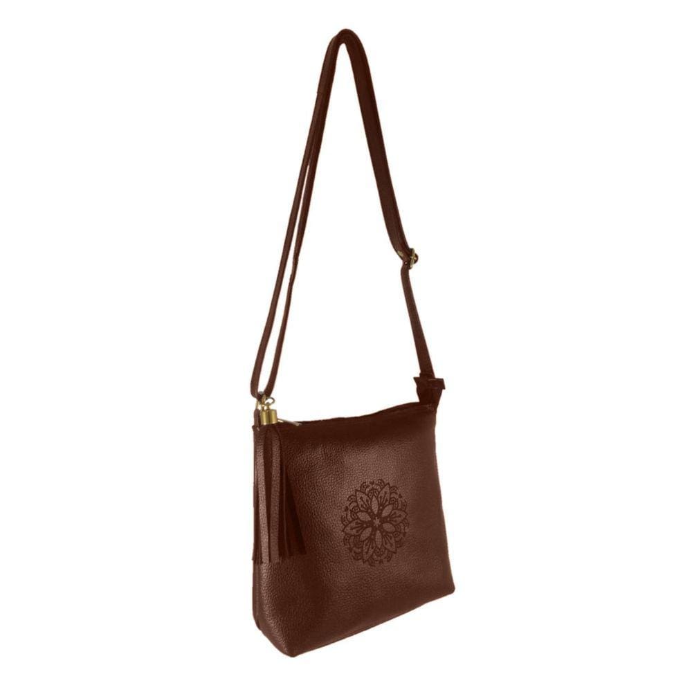 Bolsa Transversal Topgrife Estampa Mandala Couro Marrom Únic